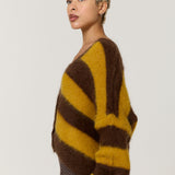 Mustard Brown Stripe Wool Blend Cardigan