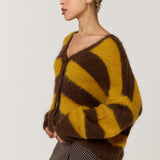 Mustard Brown Stripe Wool Blend Cardigan