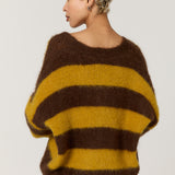 Mustard Brown Stripe Wool Blend Cardigan