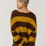 Mustard Brown Stripe Wool Blend Cardigan