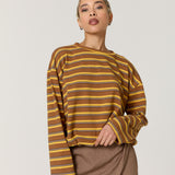 Brown Mustard Stripe Relaxed Cotton Top