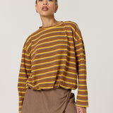Brown Mustard Stripe Relaxed Cotton Top