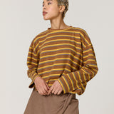 Brown Mustard Stripe Relaxed Cotton Top