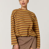 Brown Mustard Stripe Relaxed Cotton Top