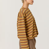 Brown Mustard Stripe Relaxed Cotton Top