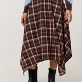 Brown Check Hanky Hem Midi Skirt