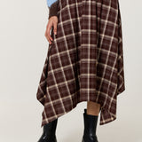 Brown Check Hanky Hem Midi Skirt