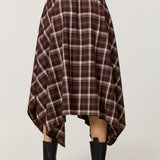 Brown Check Hanky Hem Midi Skirt