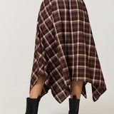Brown Check Hanky Hem Midi Skirt