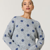 Grey Blue Spot Wool Blend Jumper