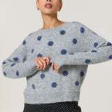 Grey Blue Spot Wool Blend Jumper