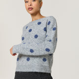 Grey Blue Spot Wool Blend Jumper