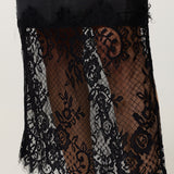 Black Satin Lace Panel Midi Skirt