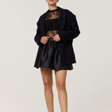 Black Satin Bubble Hem Mini Skirt