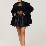 Black Satin Bubble Hem Mini Skirt