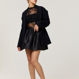 Black Satin Bubble Hem Mini Skirt