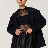 Black Satin Bubble Hem Mini Skirt
