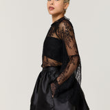 Black Satin Bubble Hem Mini Skirt
