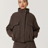 Brown Polka Dot High Neck Utility Jacket
