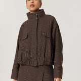 Brown Polka Dot High Neck Utility Jacket