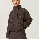 Brown Polka Dot High Neck Utility Jacket