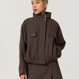 Brown Polka Dot High Neck Utility Jacket