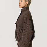 Brown Polka Dot High Neck Utility Jacket