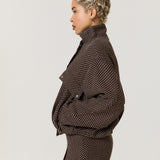Brown Polka Dot High Neck Utility Jacket
