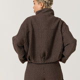 Brown Polka Dot High Neck Utility Jacket