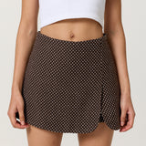 Brown Polka Dot Wrap Skort