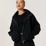 Black Leopard Jacquard Bomber Jacket