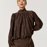 Brown Satin Tie Back Blouse