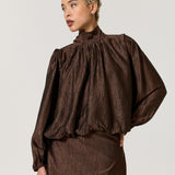 Brown Satin Tie Back Blouse