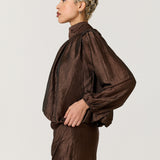 Brown Satin Tie Back Blouse