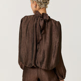 Brown Satin Tie Back Blouse