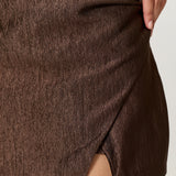 Brown Satin Wrap Front Skort