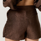 Brown Satin Wrap Front Skort