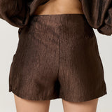 Brown Satin Wrap Front Skort