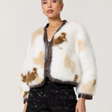 Cow Print Faux Fur Jacket