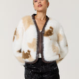 Cow Print Faux Fur Jacket