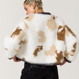 Cow Print Faux Fur Jacket