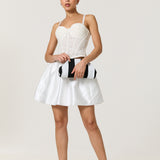 White Satin Bubble Hem Mini Skirt