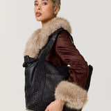 Brown Faux Fur Trim Biker Jacket