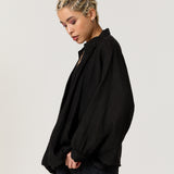 Black Linen Batwing Zip Jacket