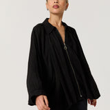 Black Linen Batwing Zip Jacket