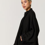 Black Linen Batwing Zip Jacket