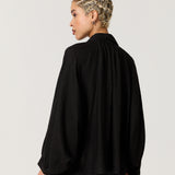Black Linen Batwing Zip Jacket