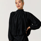 Black Satin Tie Back Blouse