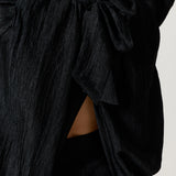 Black Satin Tie Back Blouse