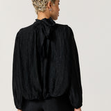 Black Satin Tie Back Blouse